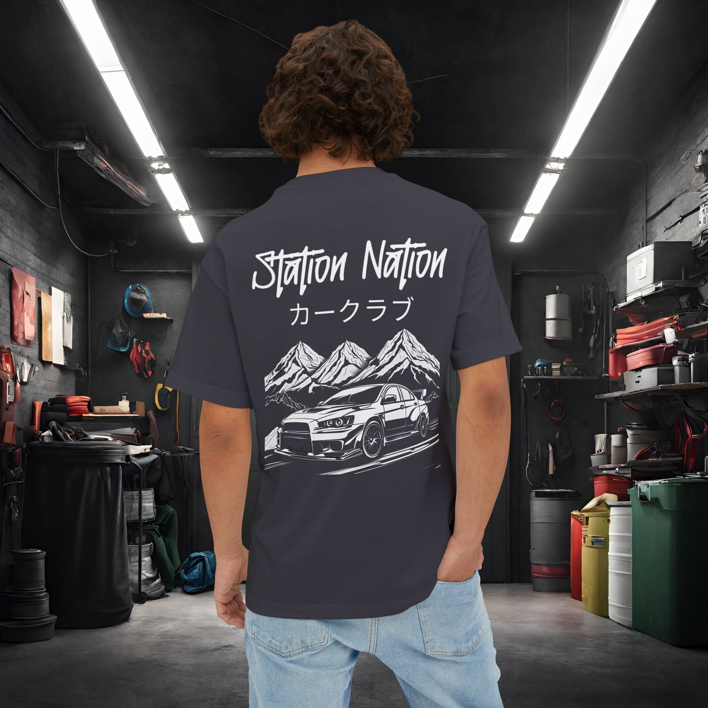 Station Nation-Premium, Ultra Soft Unisex Oversized Boxy Tee Dark Grey Printify by The Night Shift Automotive Apparel