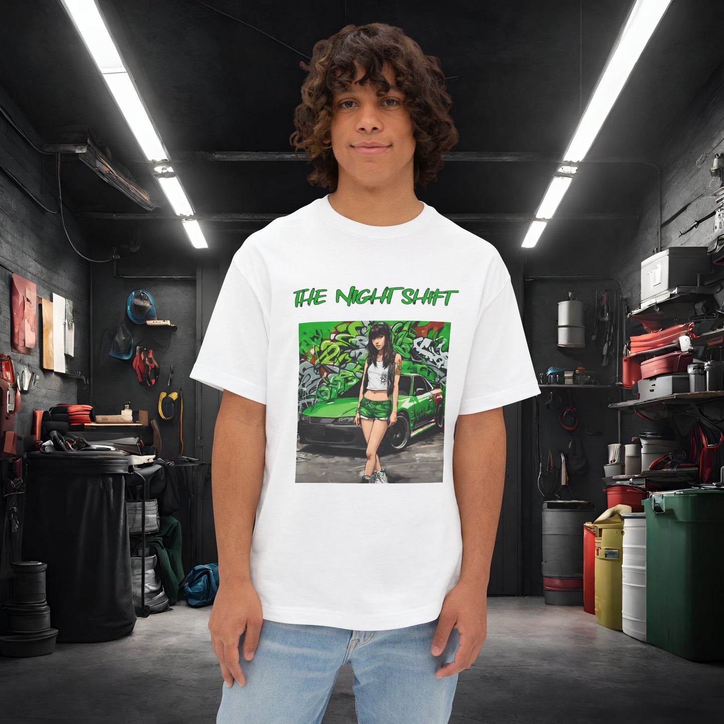 Nissan 240sx Graffiti-Premium, Ultra Soft Unisex Oversized Boxy Tee White Printify by The Night Shift Automotive Apparel