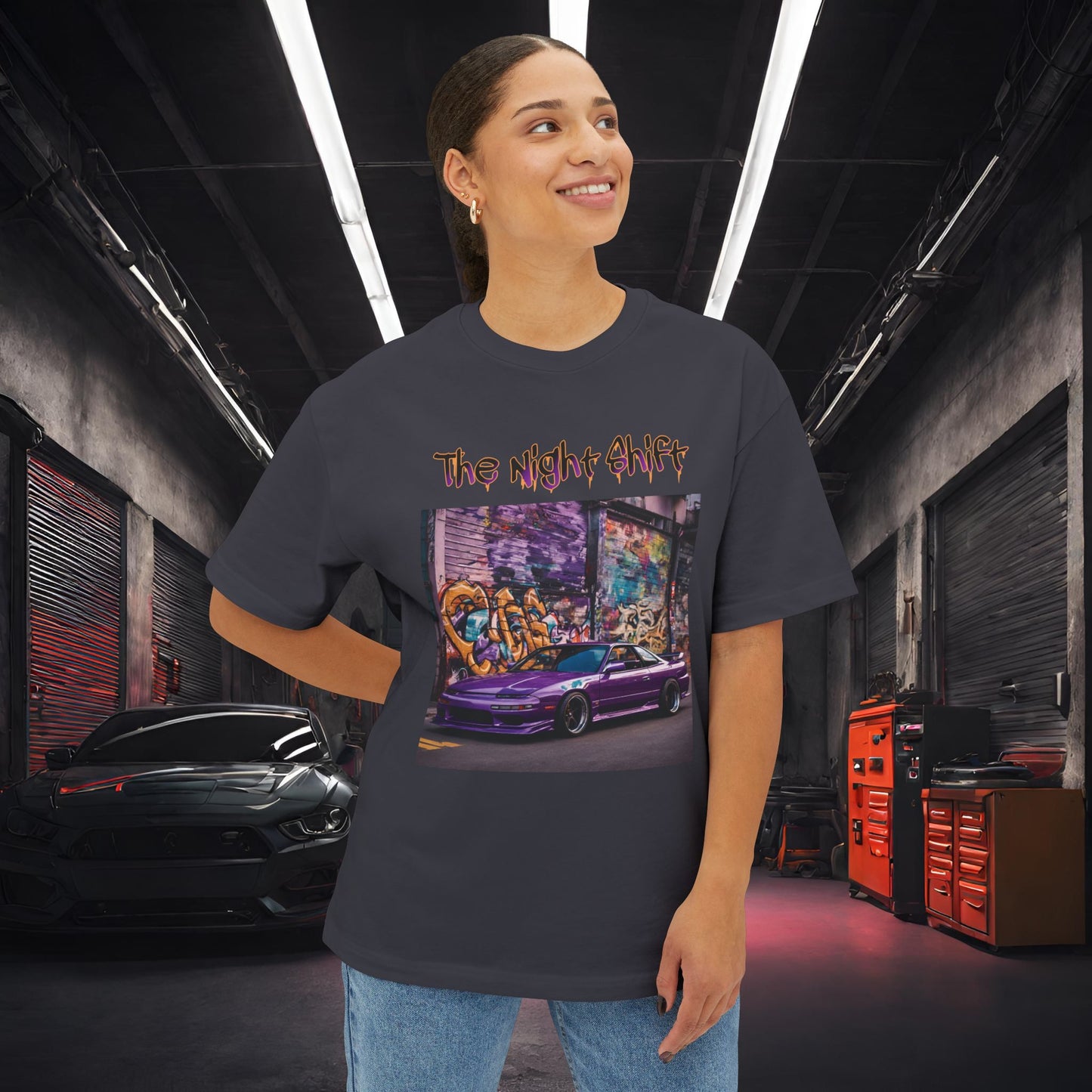 Nissan 240sx Graffiti-Premium, Ultra Soft Unisex Oversized Boxy Tee Printify by The Night Shift Automotive Apparel