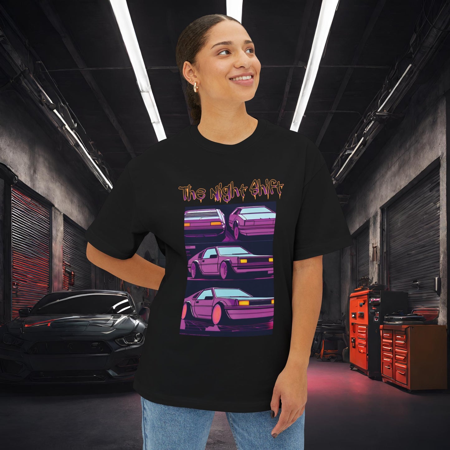 Time Warp-Premium, Ultra Soft Synthwave Unisex Oversized Boxy Tee Printify by The Night Shift Automotive Apparel