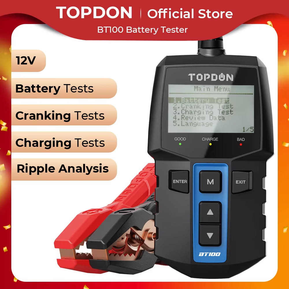 TOPDON BT100 12V Car Battery-Digital Automotive Diagnostic Battery Tester The Night Shift Performance Street Gear by The Night Shift Automotive Apparel
