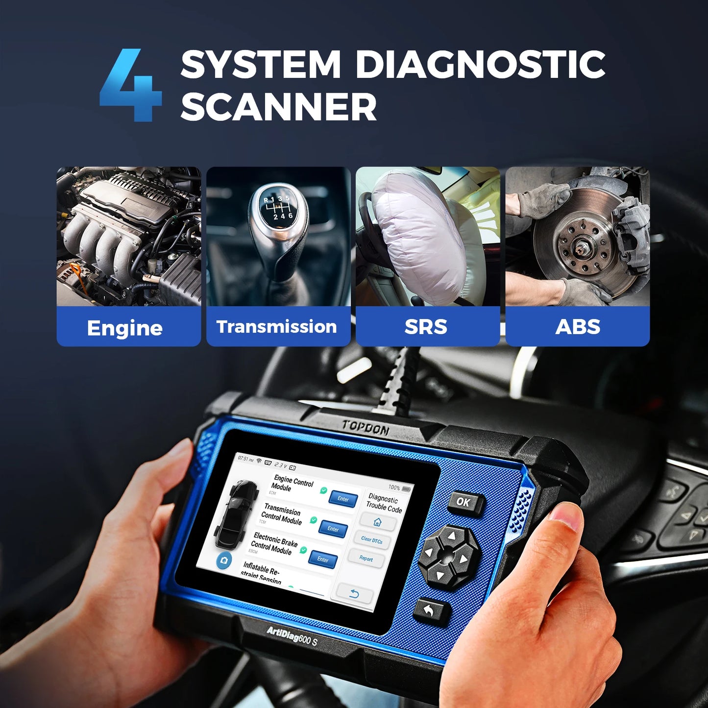 TOPDON Artidiag600S OBD2 Scanner Automotive Diagnostic Tool Code Reader-Oil/Bms/Abs/Sas/Epb/Dpf/Tpms/Throttle & More Topdon by The Night Shift Automotive Apparel