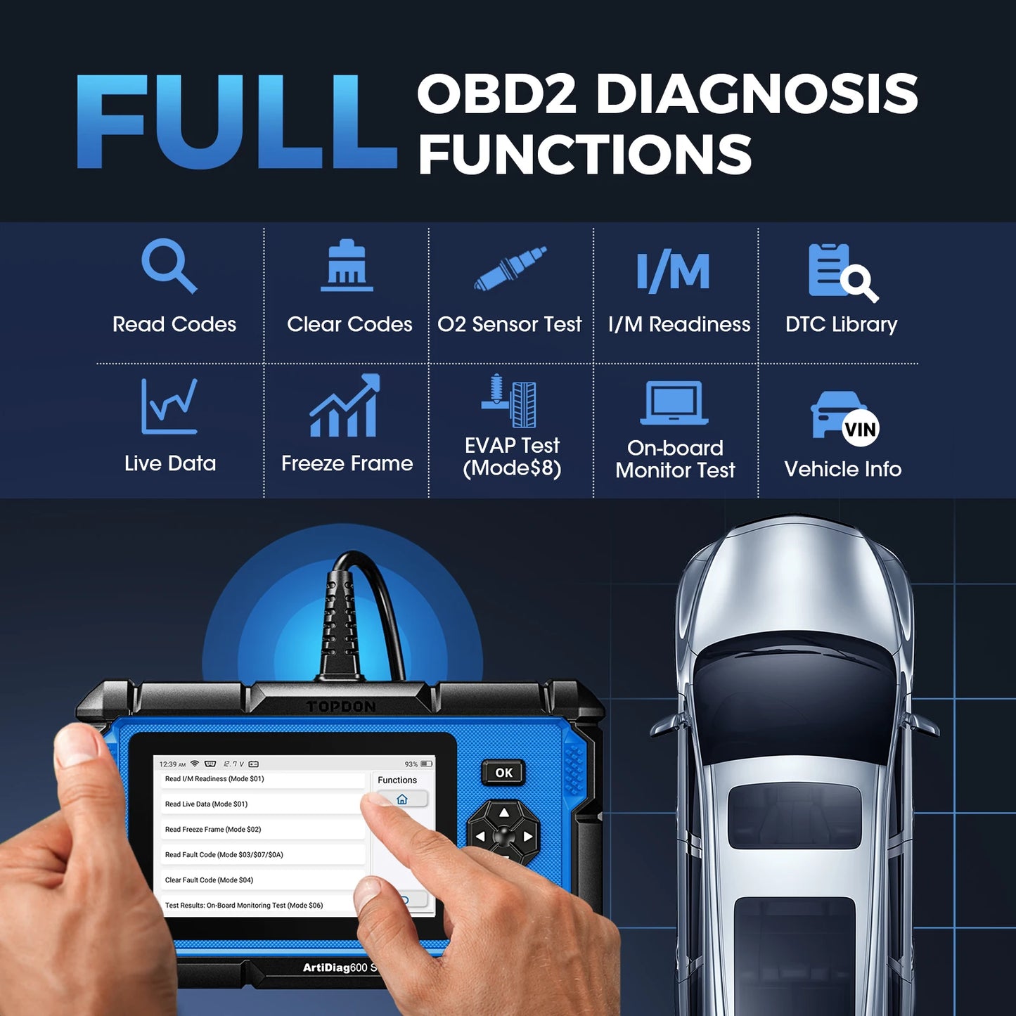 TOPDON Artidiag600S OBD2 Scanner Automotive Diagnostic Tool Code Reader-Oil/Bms/Abs/Sas/Epb/Dpf/Tpms/Throttle & More Topdon by The Night Shift Automotive Apparel
