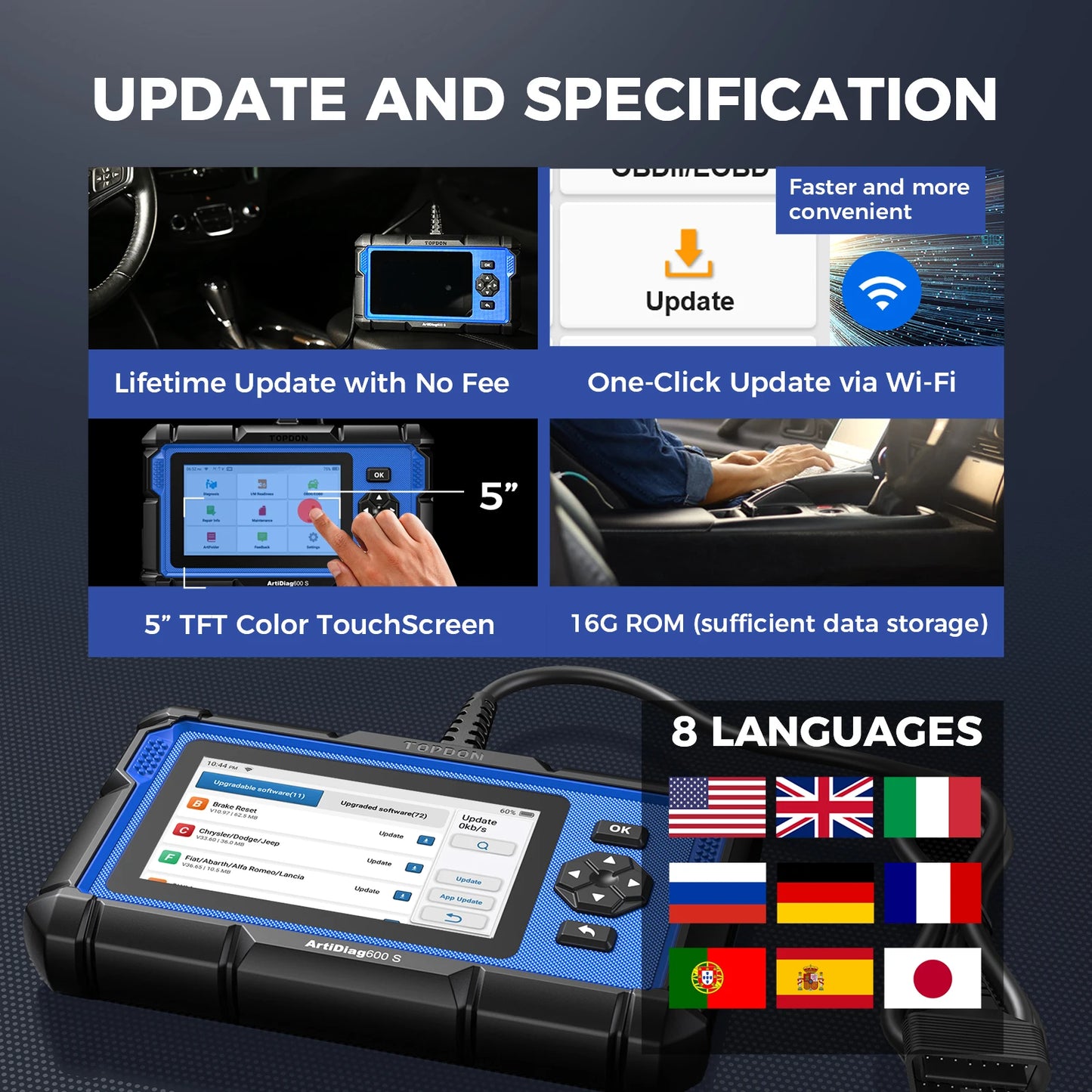 TOPDON Artidiag600S OBD2 Scanner Automotive Diagnostic Tool Code Reader-Oil/Bms/Abs/Sas/Epb/Dpf/Tpms/Throttle & More Topdon by The Night Shift Automotive Apparel