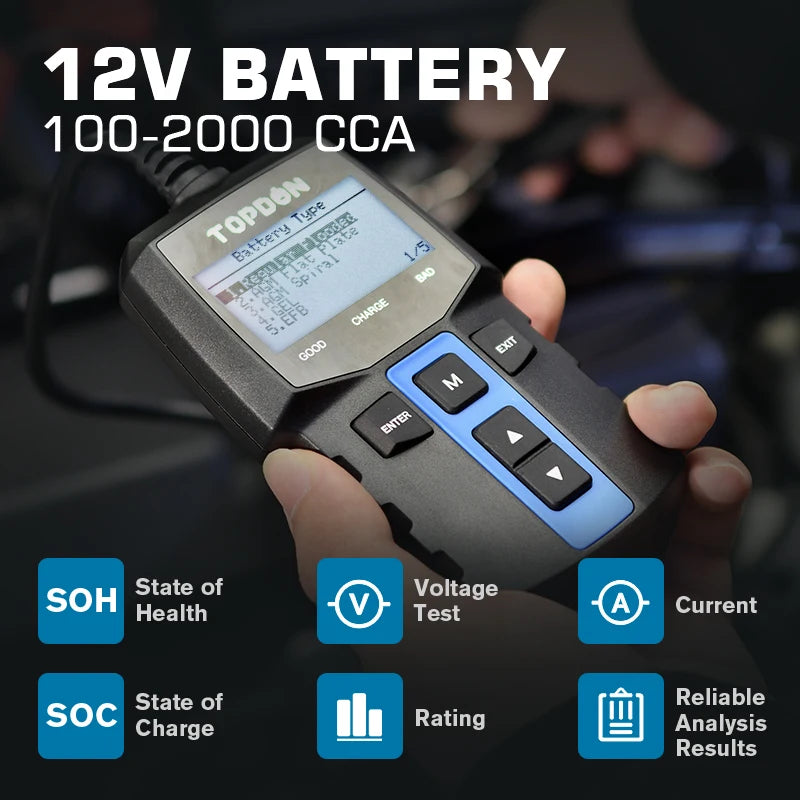 TOPDON BT100 12V Car Battery-Digital Automotive Diagnostic Battery Tester The Night Shift Performance Street Gear by The Night Shift Automotive Apparel