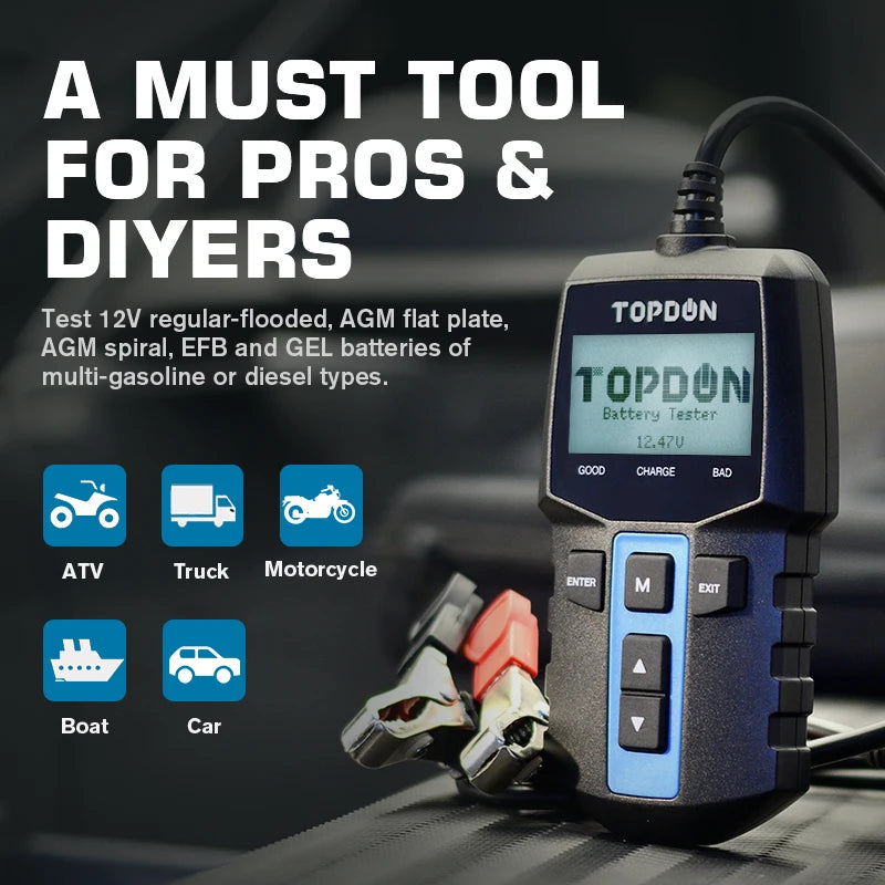 TOPDON BT100 12V Car Battery-Digital Automotive Diagnostic Battery Tester The Night Shift Performance Street Gear by The Night Shift Automotive Apparel
