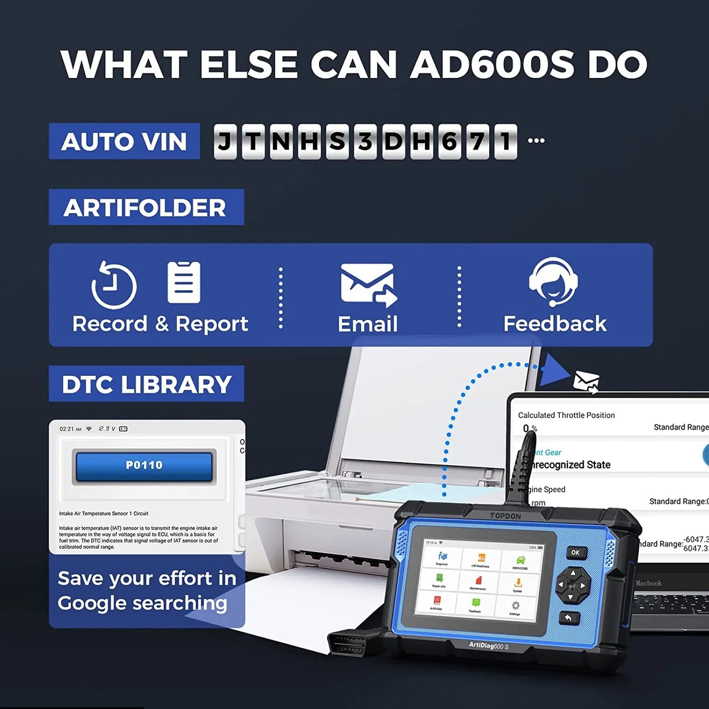 TOPDON Artidiag600S OBD2 Scanner Automotive Diagnostic Tool Code Reader-Oil/Bms/Abs/Sas/Epb/Dpf/Tpms/Throttle & More Topdon by The Night Shift Automotive Apparel