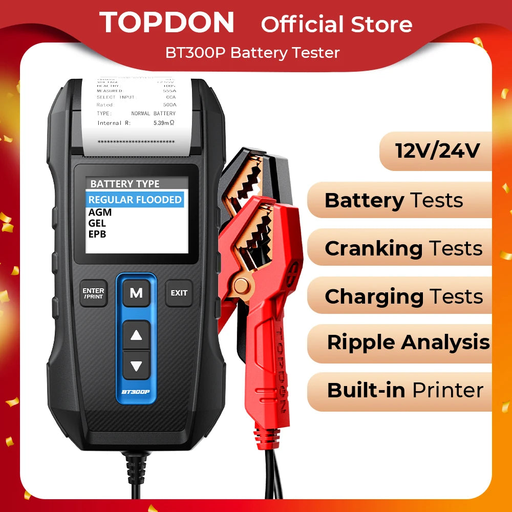 TOPDON BT300P 12V Battery Tester with Printing BT300P TOPDON by The Night Shift Automotive Apparel