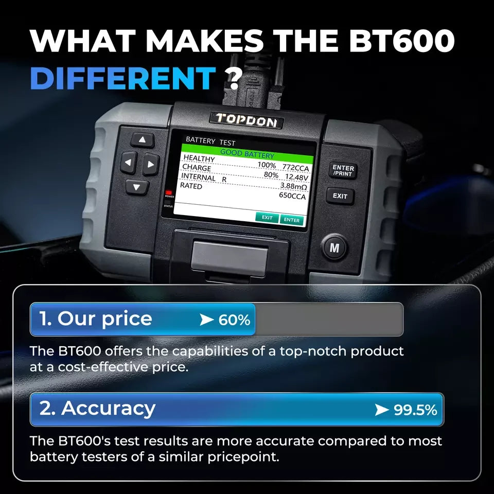 TOPDON BT600 12V 24V Car Battery Tester 3.5 Inch Screen & Printer Topdon by The Night Shift Automotive Apparel