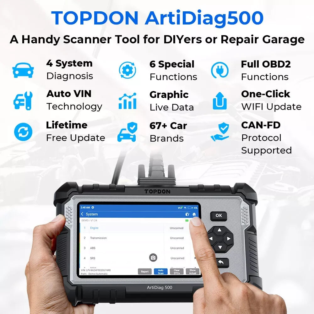 TOPDON Artidiag500 Car Diagnostic All Systems OBD2 Scanner-Engine ABS SRS Airbag Code Reader Topdon by The Night Shift Automotive Apparel