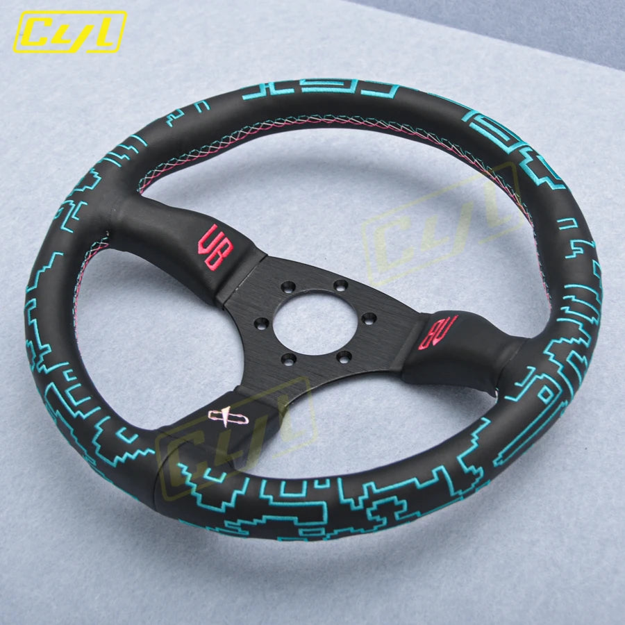 VERTEX x Bowz 350mm Genuine Leather Embroidered Deep Dish Steering Wheels The Night Shift Performance Street Gear by The Night Shift Automotive Apparel
