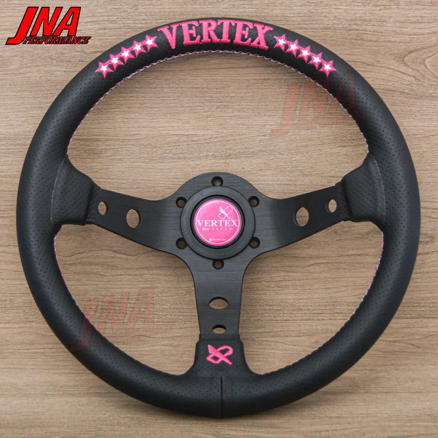 VERTEX 10 Star 320mm Genuine Leather Embroidered Deep Dish Steering Wheel The Night Shift Performance Street Gear by The Night Shift Automotive Apparel