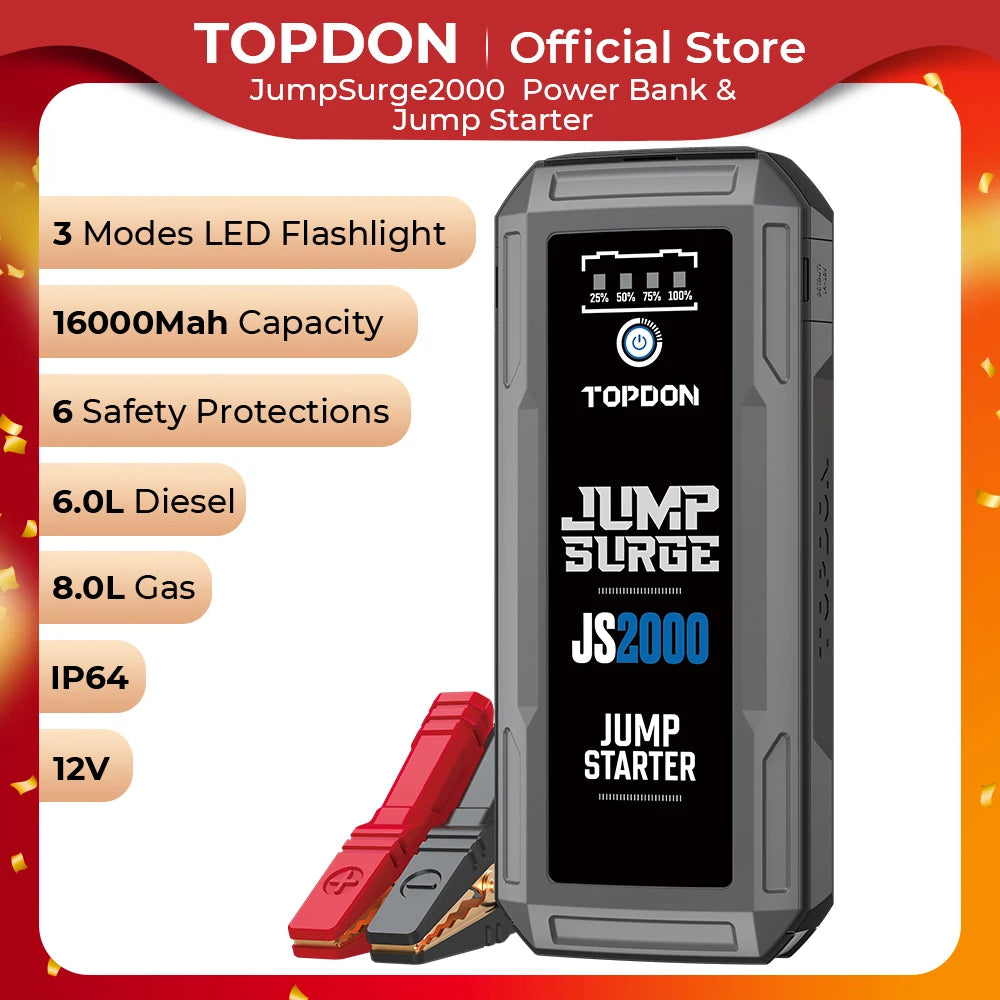 TOPDON JS2000-2000A 12V Jump Start Power Bank 16000Mah JS2000 Topdon by The Night Shift Automotive Apparel
