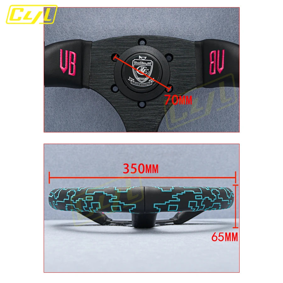 VERTEX x Bowz 350mm Genuine Leather Embroidered Deep Dish Steering Wheels The Night Shift Performance Street Gear by The Night Shift Automotive Apparel