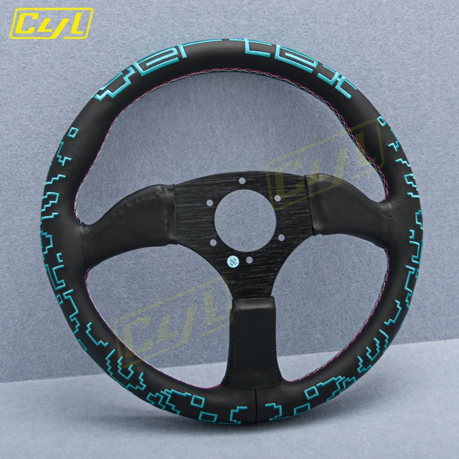 VERTEX x Bowz 350mm Genuine Leather Embroidered Deep Dish Steering Wheels The Night Shift Performance Street Gear by The Night Shift Automotive Apparel