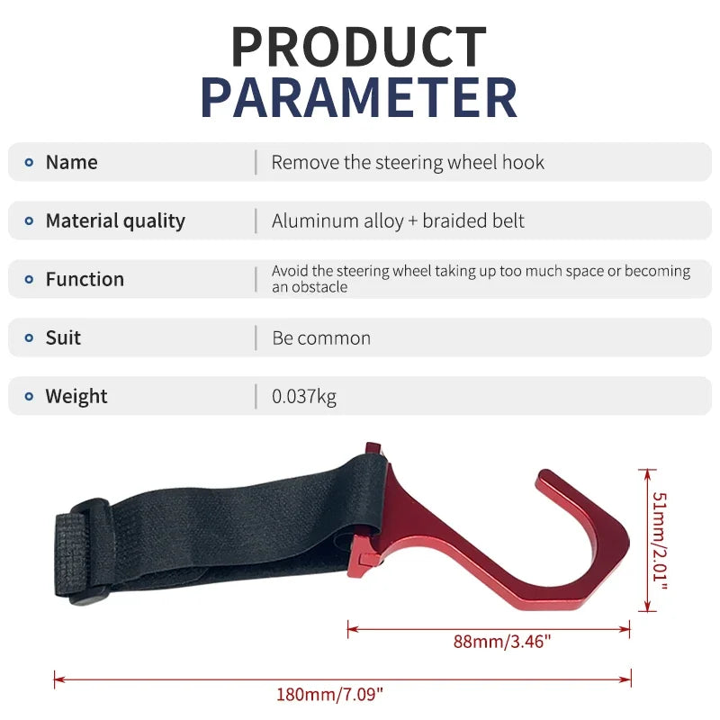 Aluminum Steering Wheel Hook with Adjustable Nylon Strap The Night Shift Performance Street Gear by The Night Shift Automotive Apparel