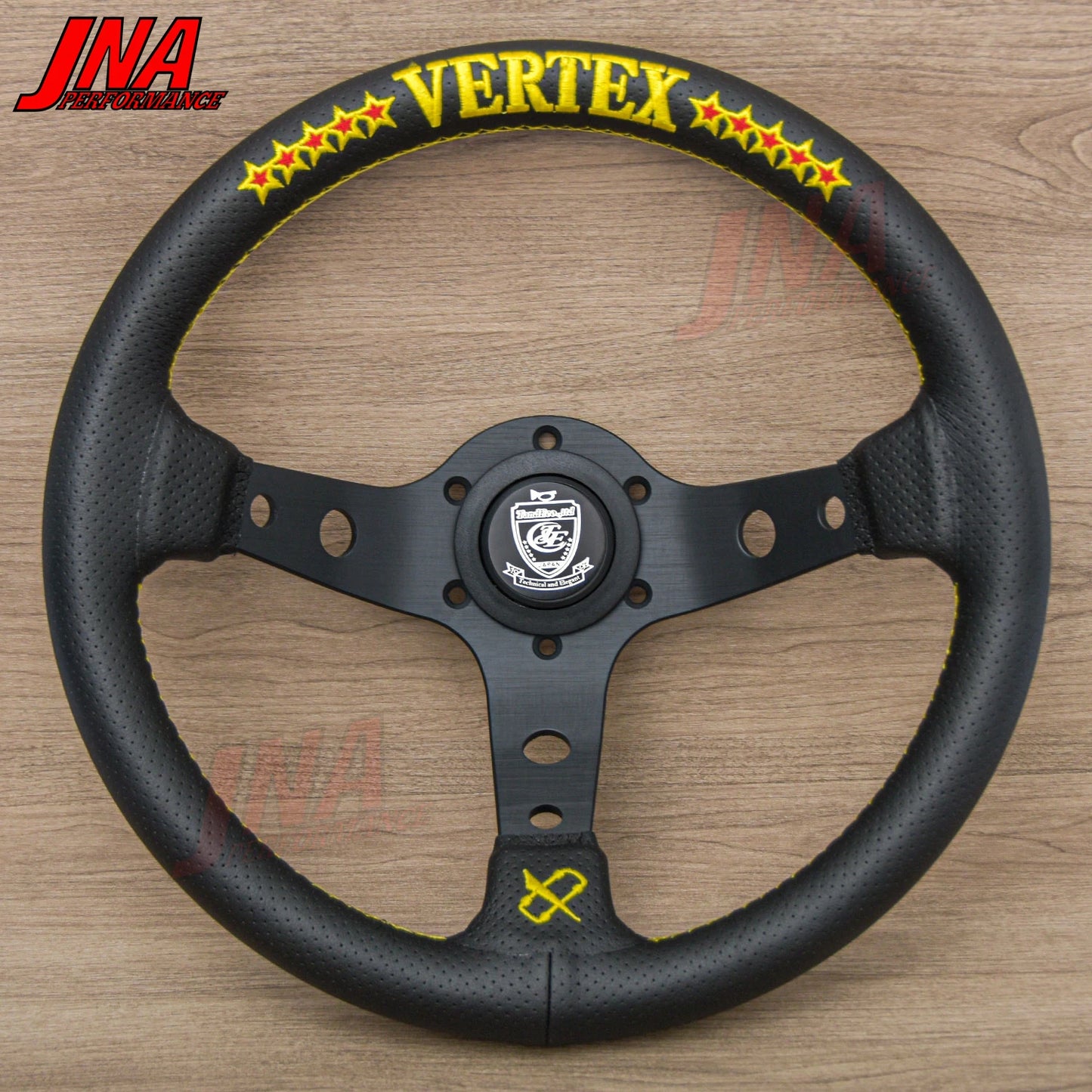 VERTEX 10 Star 320mm Genuine Leather Embroidered Deep Dish Steering Wheel Black Pink The Night Shift Performance Street Gear by The Night Shift Automotive Apparel