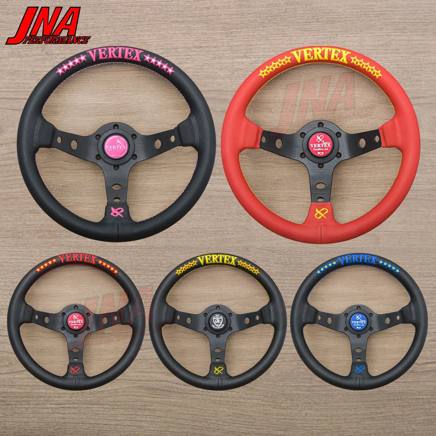 VERTEX 10 Star 320mm Genuine Leather Embroidered Deep Dish Steering Wheel The Night Shift Performance Street Gear by The Night Shift Automotive Apparel