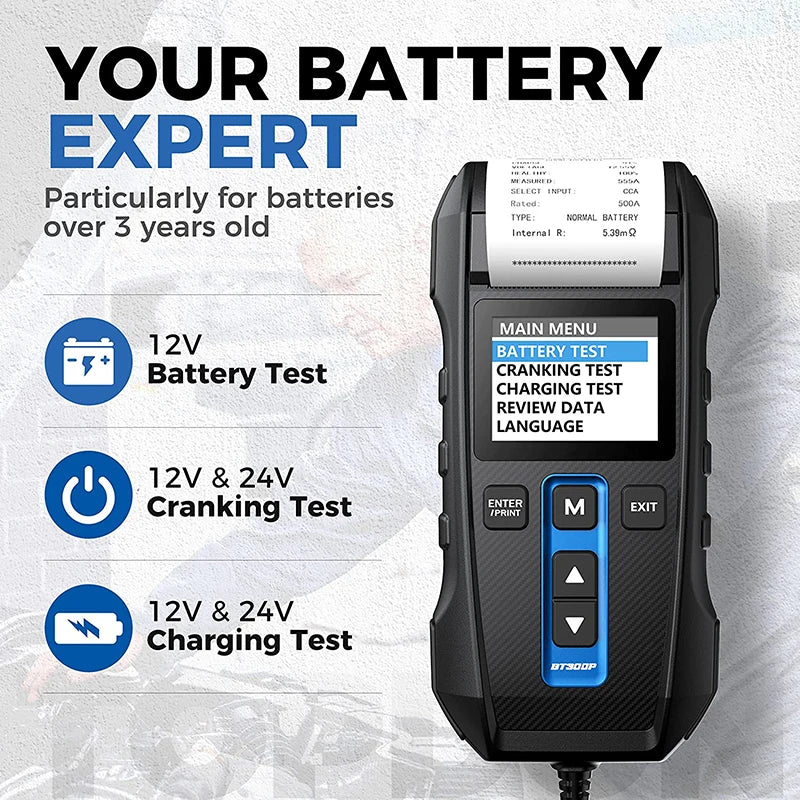 TOPDON BT300P 12V Battery Tester with Printing TOPDON by The Night Shift Automotive Apparel