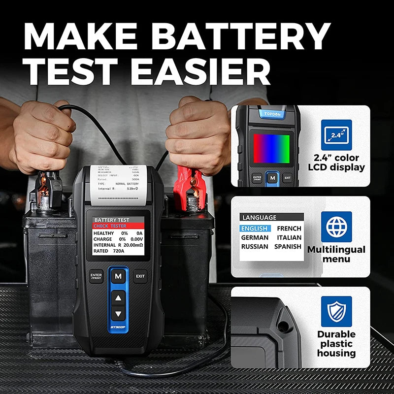 TOPDON BT300P 12V Battery Tester with Printing TOPDON by The Night Shift Automotive Apparel