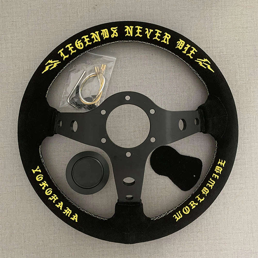 VERTEX Meanstreets 330mm Genuine Leather Embroidered Deep Dish Steering Wheel The Night Shift Performance Street Gear by The Night Shift Automotive Apparel