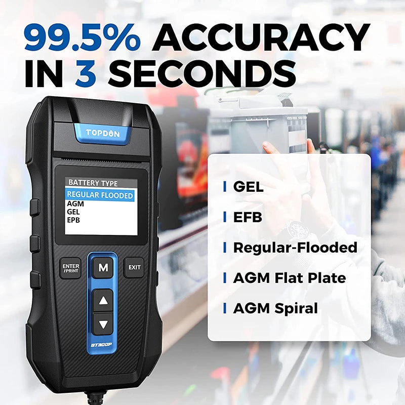 TOPDON BT300P 12V Battery Tester with Printing TOPDON by The Night Shift Automotive Apparel