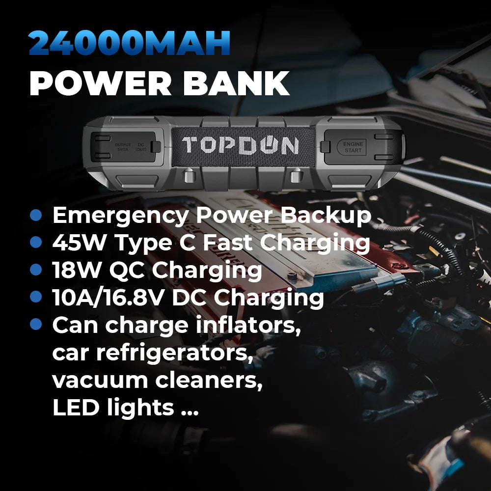 TOPDON JS3000-12V 3000A Car Jump Start Power Bank 24000Mah TOPDON by The Night Shift Automotive Apparel
