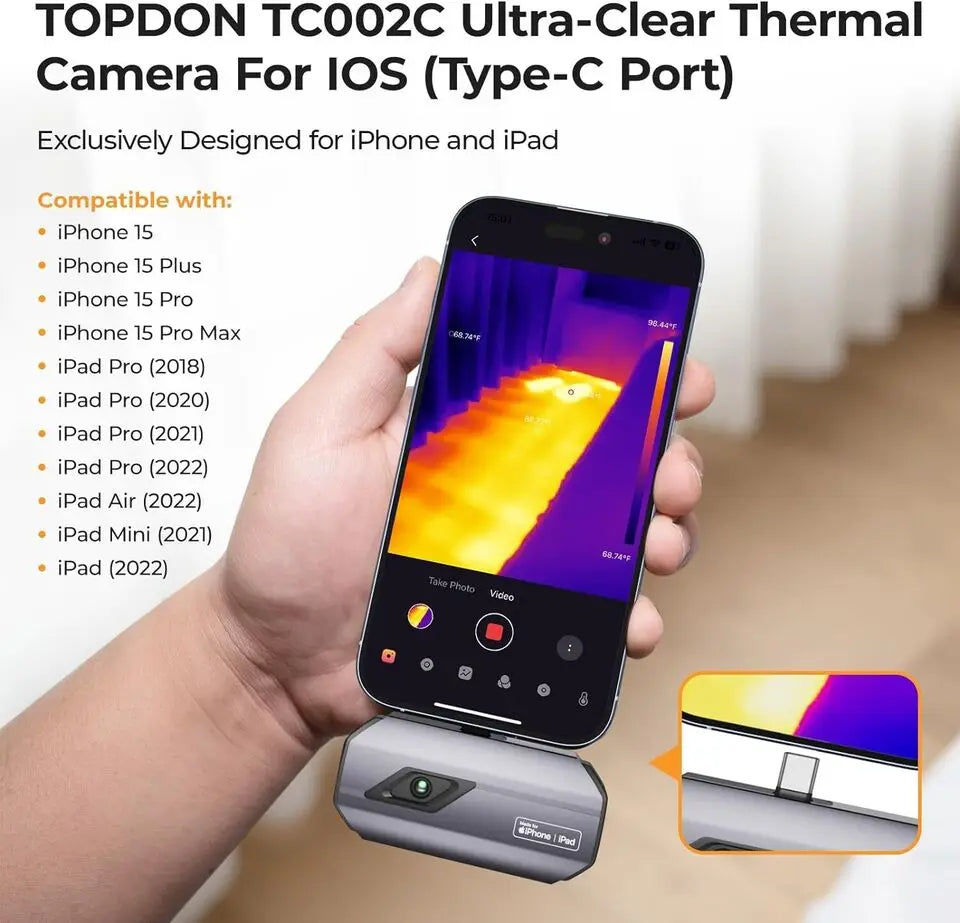 TOPDON TC002C Infrared Thermal Imaging Camera for IOS TYPE C TOPDON by The Night Shift Automotive Apparel