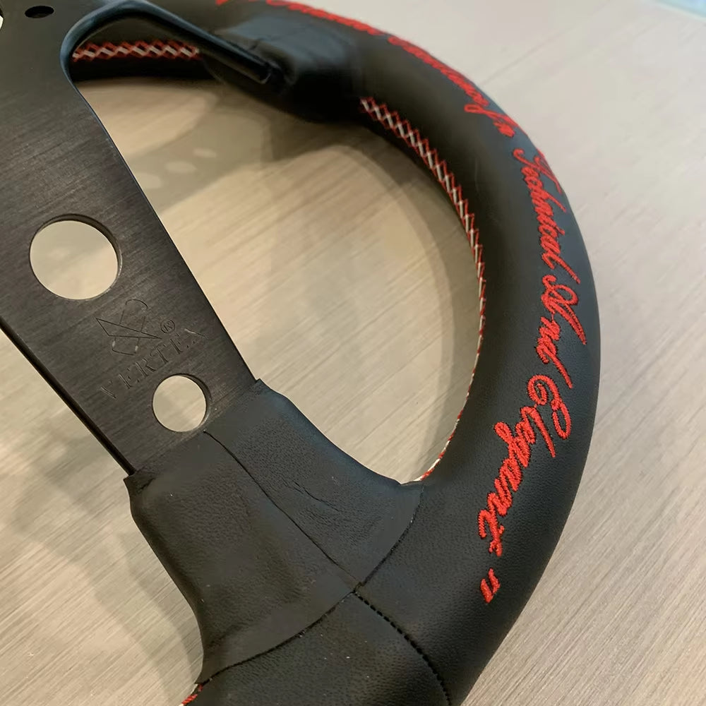 VERTEX Lang 330mm Genuine Leather Embroidered Deep Dish Steering Wheel The Night Shift Performance Street Gear by The Night Shift Automotive Apparel