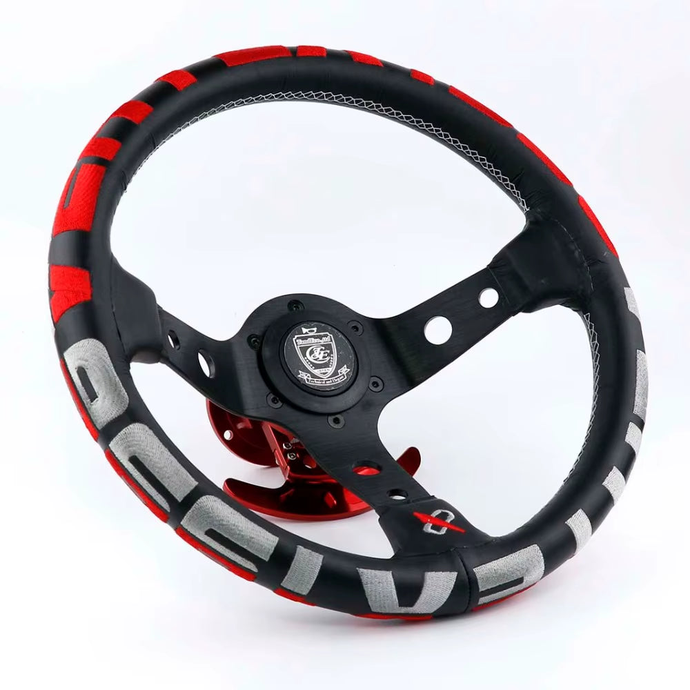 VERTEX 1996 325mm Genuine Leather Embroidered Deep Dish Steering Wheels The Night Shift Performance Street Gear by The Night Shift Automotive Apparel