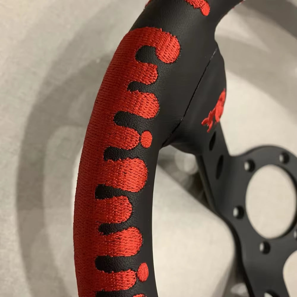 VERTEX Bloody 330mm Genuine Leather Embroidered Deep Dish Steering Wheel The Night Shift Performance Street Gear by The Night Shift Automotive Apparel
