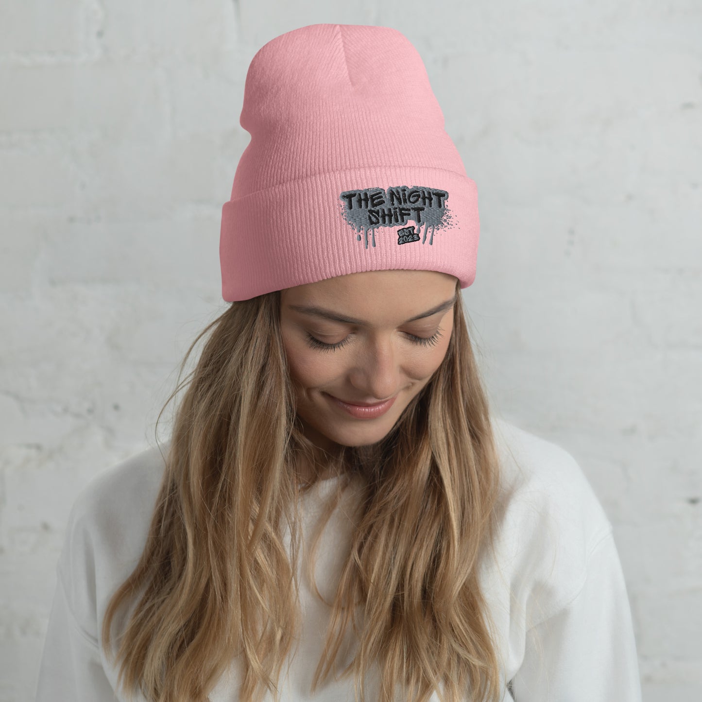 The Night Shift-Embroidered Cuffed Beanie Baby Pink The Night Shift Performance Street Gear by The Night Shift Automotive Apparel