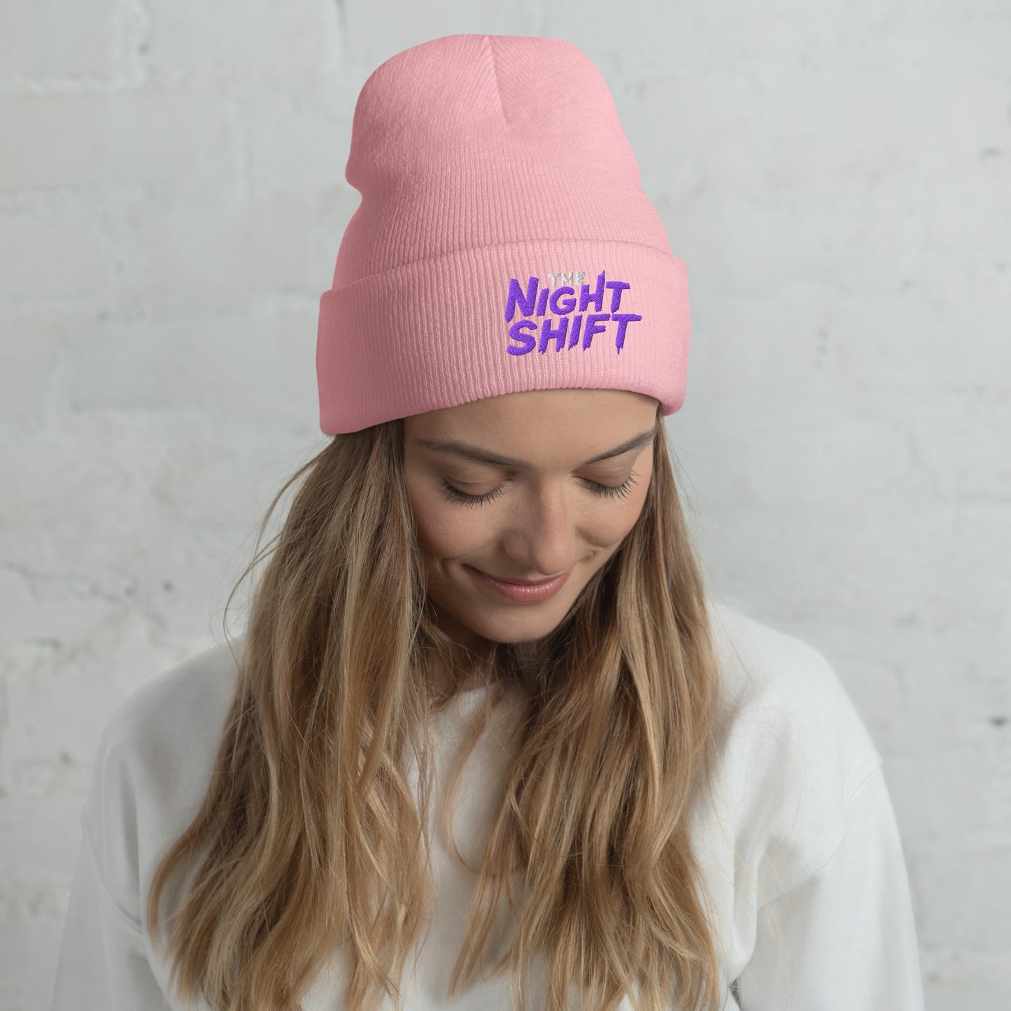 The Night Shift-Embroidered Cuffed Beanie Baby Pink The Night Shift Performance Street Gear by The Night Shift Automotive Apparel