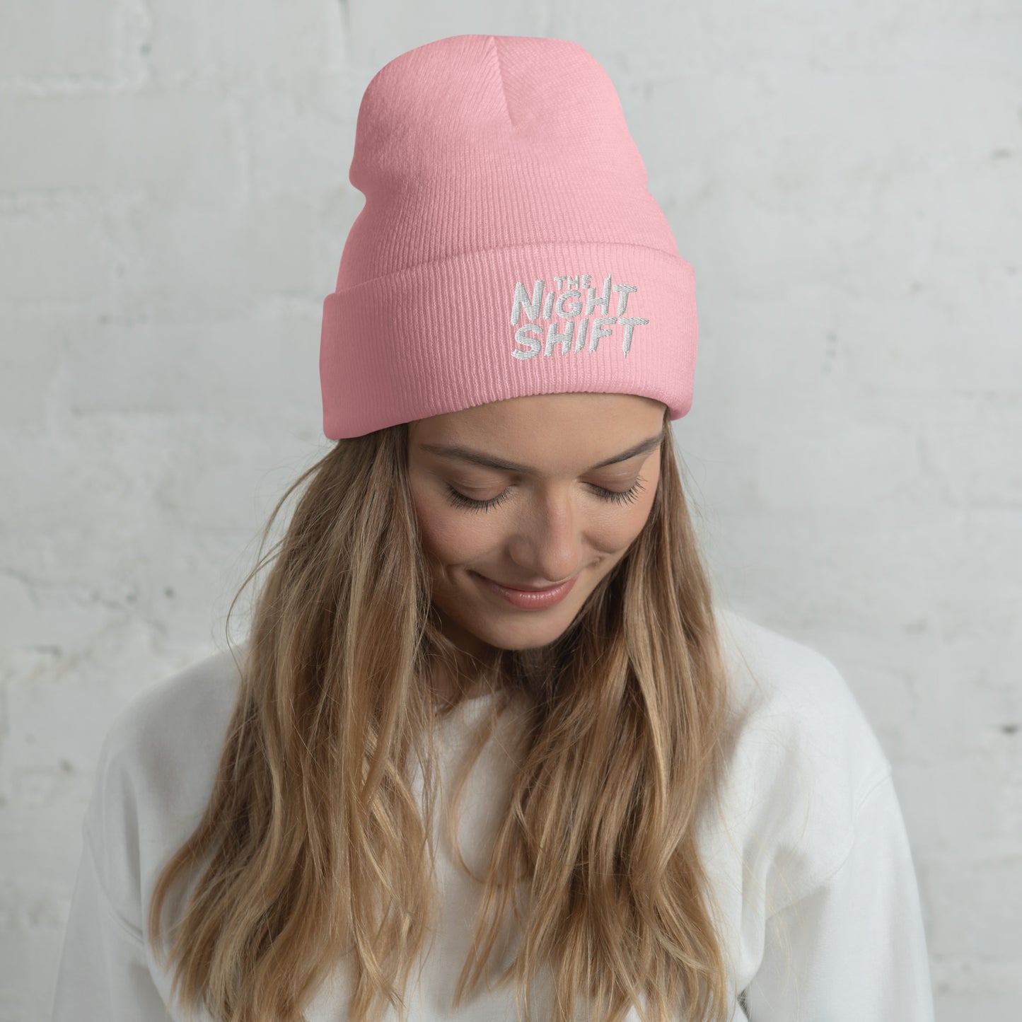 The Night Shift-Embroidered Cuffed Beanie Baby Pink The Night Shift Performance Street Gear by The Night Shift Automotive Apparel