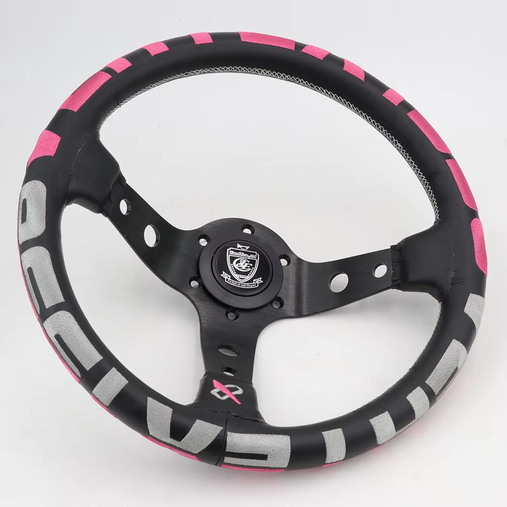VERTEX 1996 325mm Genuine Leather Embroidered Deep Dish Steering Wheels The Night Shift Performance Street Gear by The Night Shift Automotive Apparel