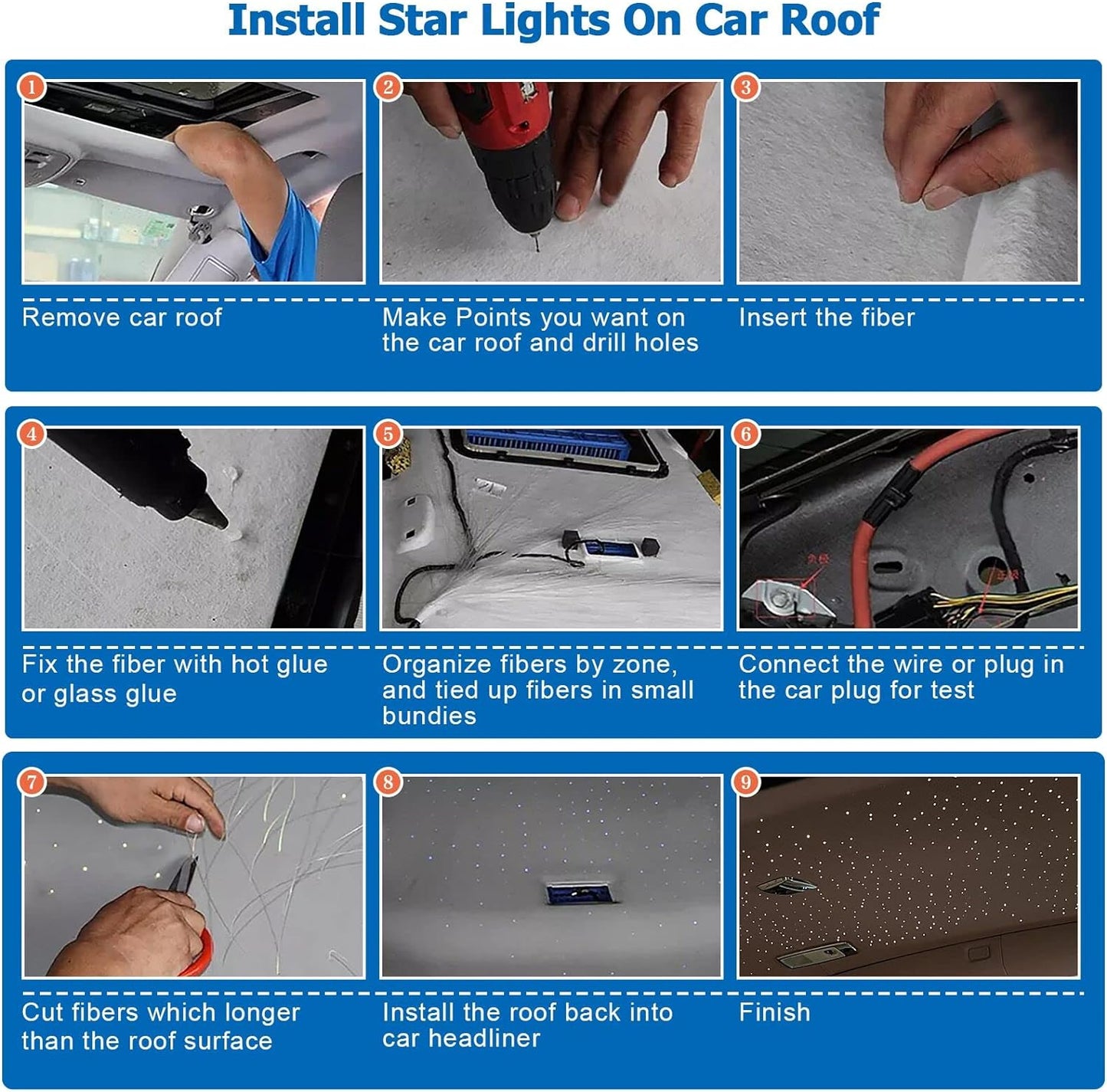 Starlight Headliner Kit-10W Fiber Optic With Meteor Effect, Music, App, Remote Control For Home And Car The Night Shift Performance Street Gear by The Night Shift Automotive Apparel