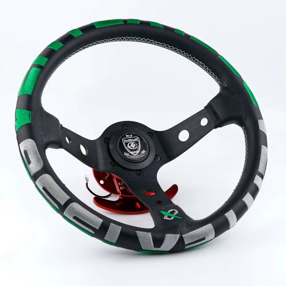 VERTEX 1996 325mm Genuine Leather Embroidered Deep Dish Steering Wheels The Night Shift Performance Street Gear by The Night Shift Automotive Apparel