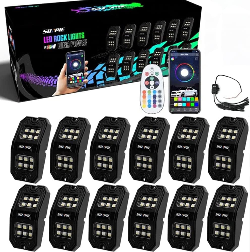 210 Degrees Wide Angle RGBW Rock Lights App/Voice Mode Music Mode 12Pcs The Night Shift Performance Street Gear by The Night Shift Automotive Apparel