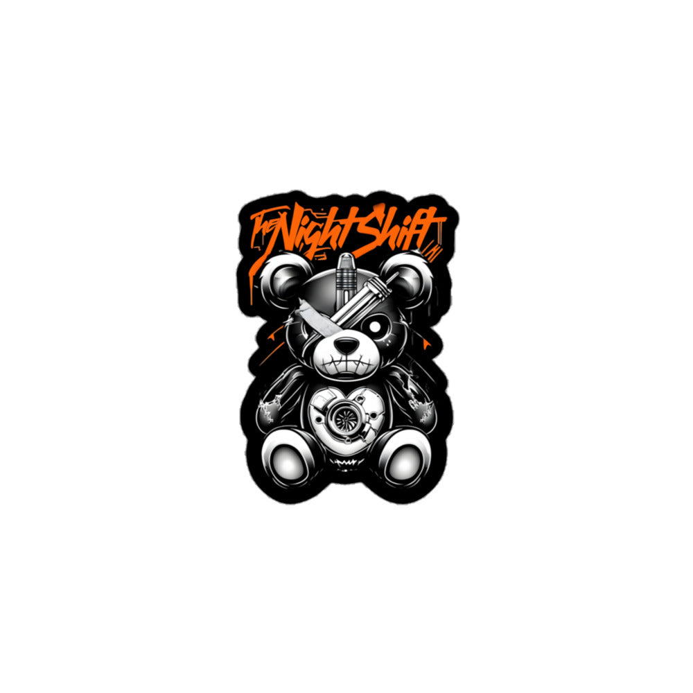 The Night Shift-Tattered Teddy Kiss Cut Sticker 3″×3″ The Night Shift Performance Street Gear by The Night Shift Automotive Apparel