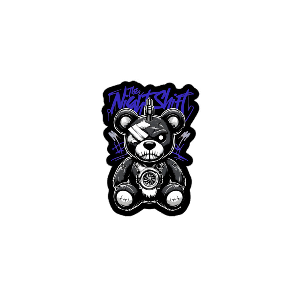 The Night Shift Tattered Teddy Kiss Cut Sticker 3″×3″ The Night Shift Performance Street Gear by The Night Shift Automotive Apparel