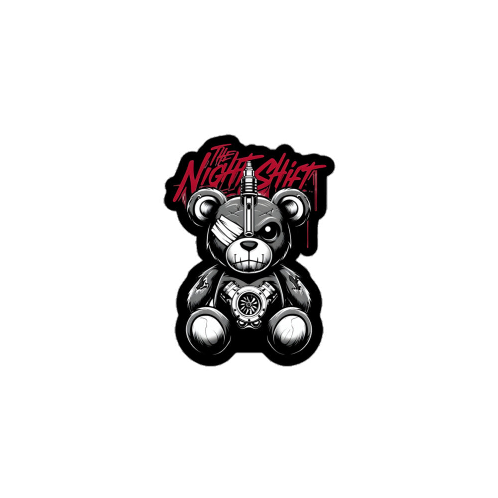 The Night Shift Tattered Teddy Kiss Cut Sticker 3″×3″ The Night Shift Performance Street Gear by The Night Shift Automotive Apparel