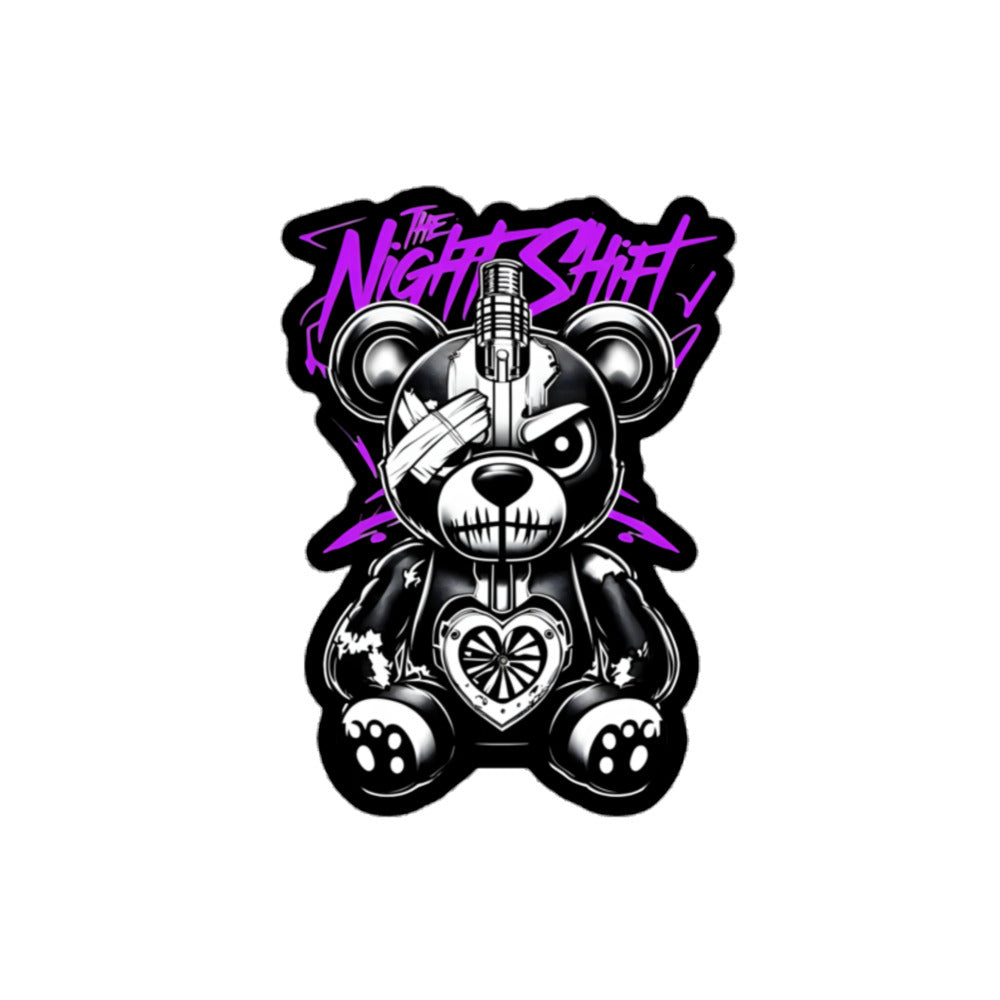 The Night Shift Tattered Teddy Kiss Cut Sticker 4″×4″ The Night Shift Performance Street Gear by The Night Shift Automotive Apparel