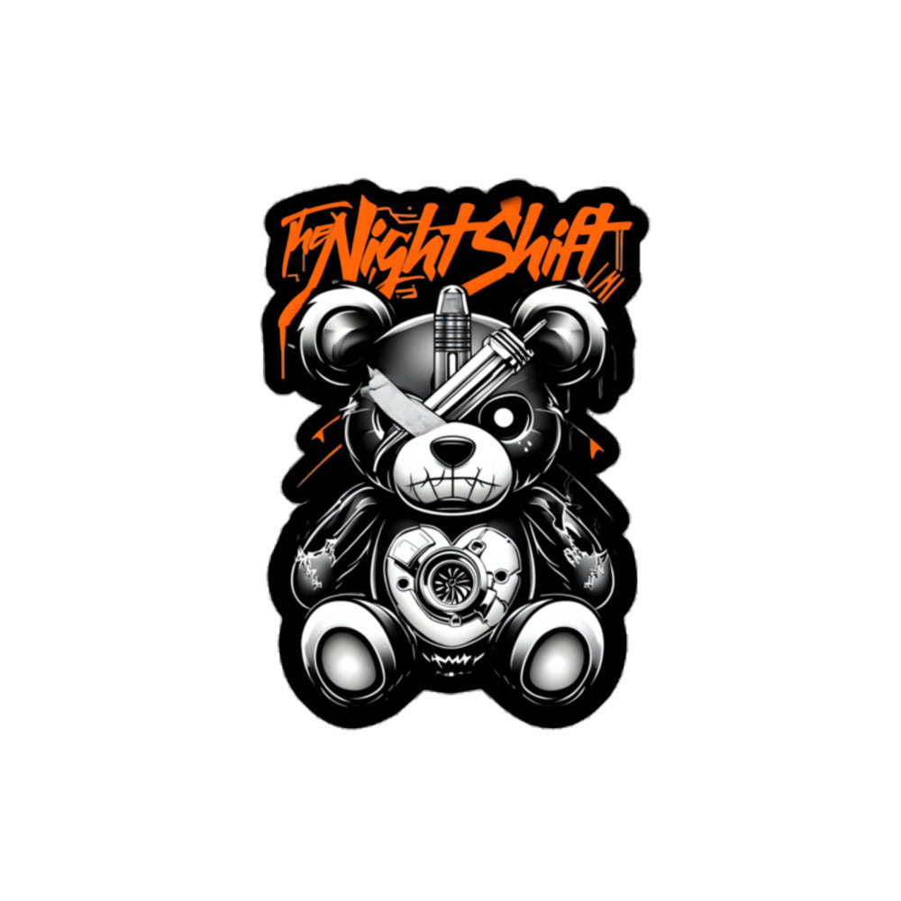 The Night Shift-Tattered Teddy Kiss Cut Sticker 4″×4″ The Night Shift Performance Street Gear by The Night Shift Automotive Apparel