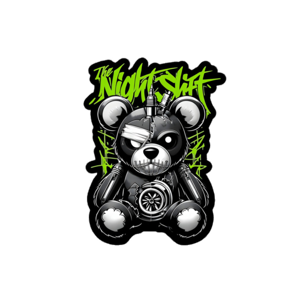 The Night Shift Tattered Teddy Kiss Cut Sticker 4″×4″ The Night Shift Performance Street Gear by The Night Shift Automotive Apparel
