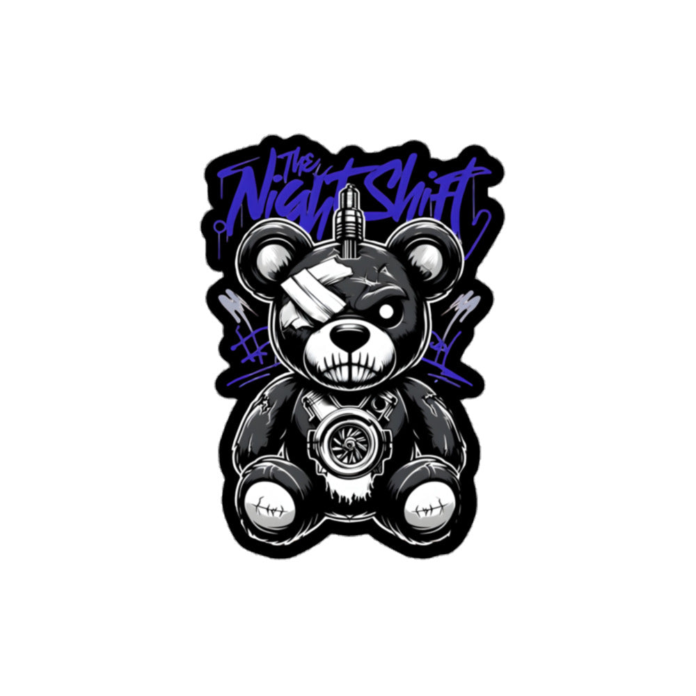 The Night Shift Tattered Teddy Kiss Cut Sticker 4″×4″ The Night Shift Performance Street Gear by The Night Shift Automotive Apparel