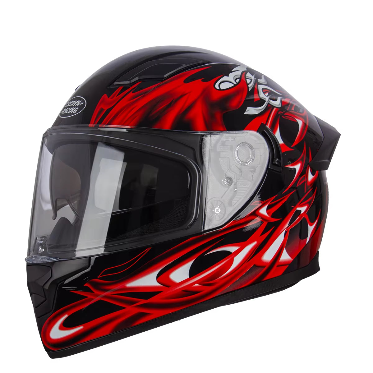 Crown Racing Full Face Motorcycle Helmet With Built in Sun Visor and Clear Outer Visor The Night Shift Performance Street Gear by The Night Shift Automotive Apparel