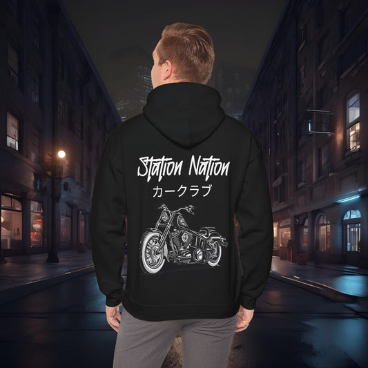 Station Nation-Ultra Soft, Premium Hoodie Black Printify by The Night Shift Automotive Apparel