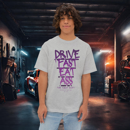 Drive Fast, Eat Ass-Premium, Ultra Soft Unisex Oversized Boxy Tee Athletic Heather Printify by The Night Shift Automotive Apparel