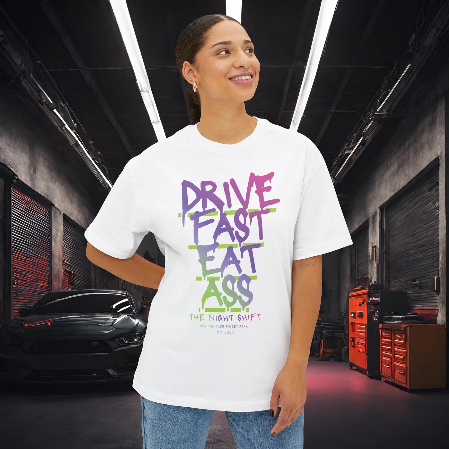 Drive Fast, Eat Ass-Premium, Ultra Soft Unisex Oversized Boxy Tee
