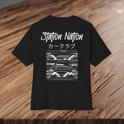 Station Nation-Premium, Ultra Soft Unisex Oversized Boxy Tee Printify by The Night Shift Automotive Apparel